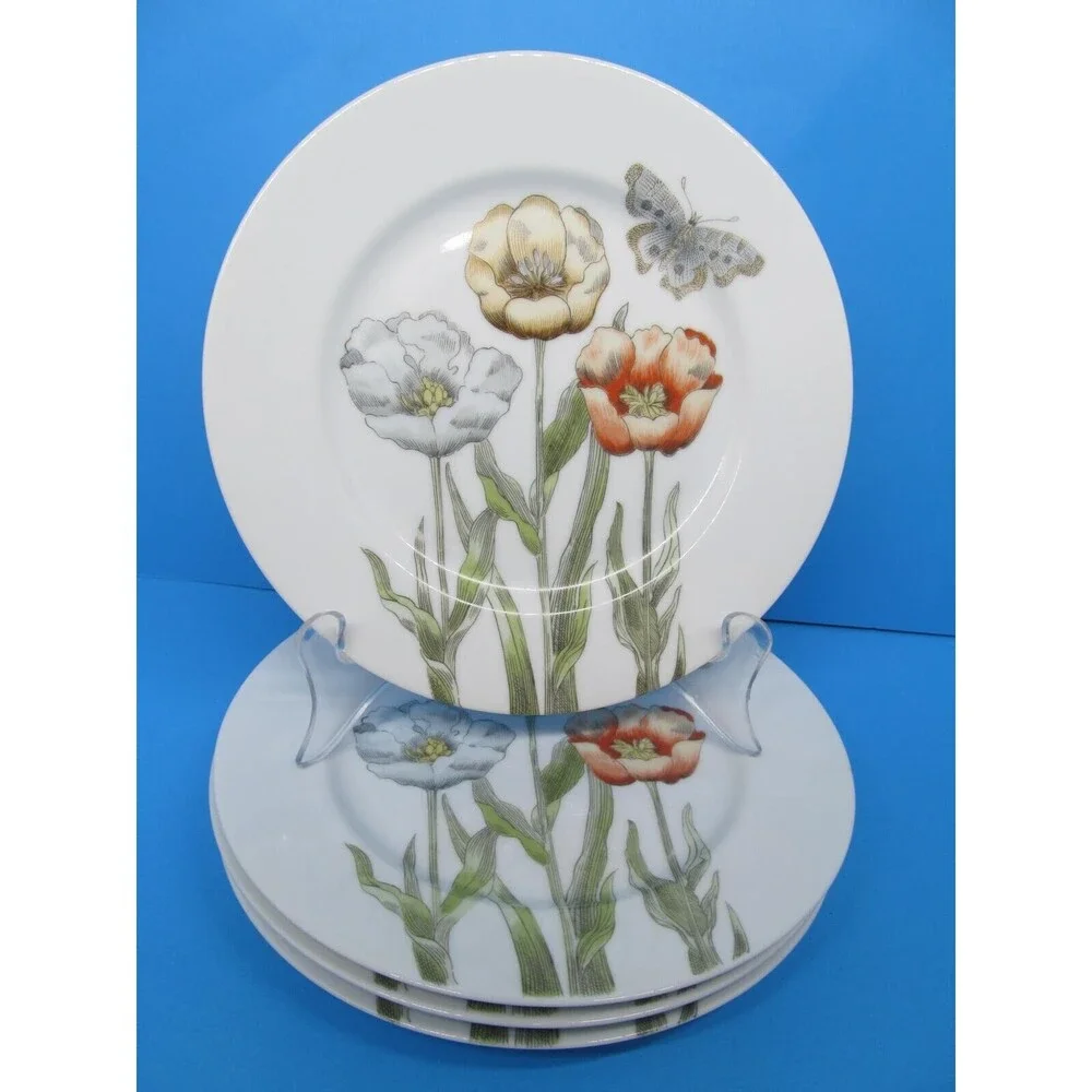 Fitz And Floyd Vintage 1976 Set Of 4 Pastel Poppy Flower 7 1/2